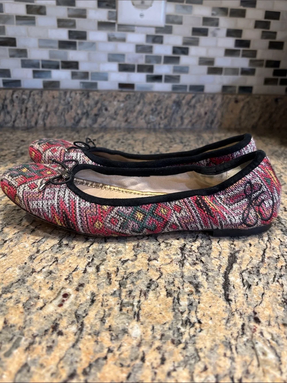 Sam Edelman Felicia Ballet Flats 6.5 Multicolor Jacquard Tapestry Bow Boho
